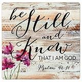 Be Still & Know That I Am God Floral Distressed Wood Look 2.75 x 2.75 Inch Wood Lithograph Magnet
