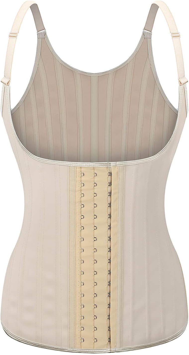 SHYMMUO Women Waist Trainer Corset Top with Adjustable Straps Steel Boned Latex Body Shaper for Tummy Control