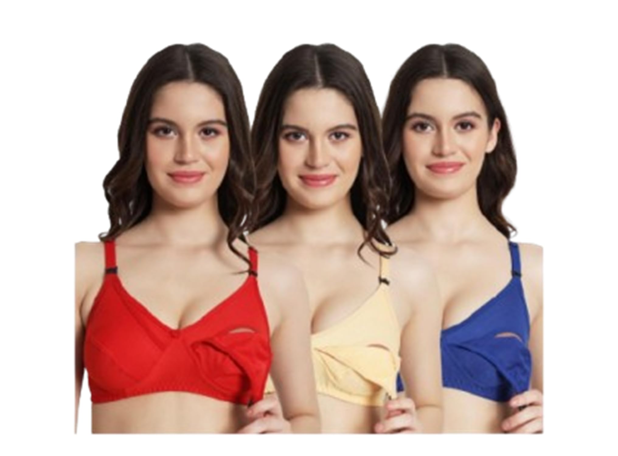 Maternity Feeding Bra for Women Pack of 3 | Soft Cotton Blend Nursing Bra | Wire-Free Non-Padded Breastfeeding Bra | Full Coverage Everyday (in, Numeric, 36, 36, B, 36, Regular, Style 3)-picture-34