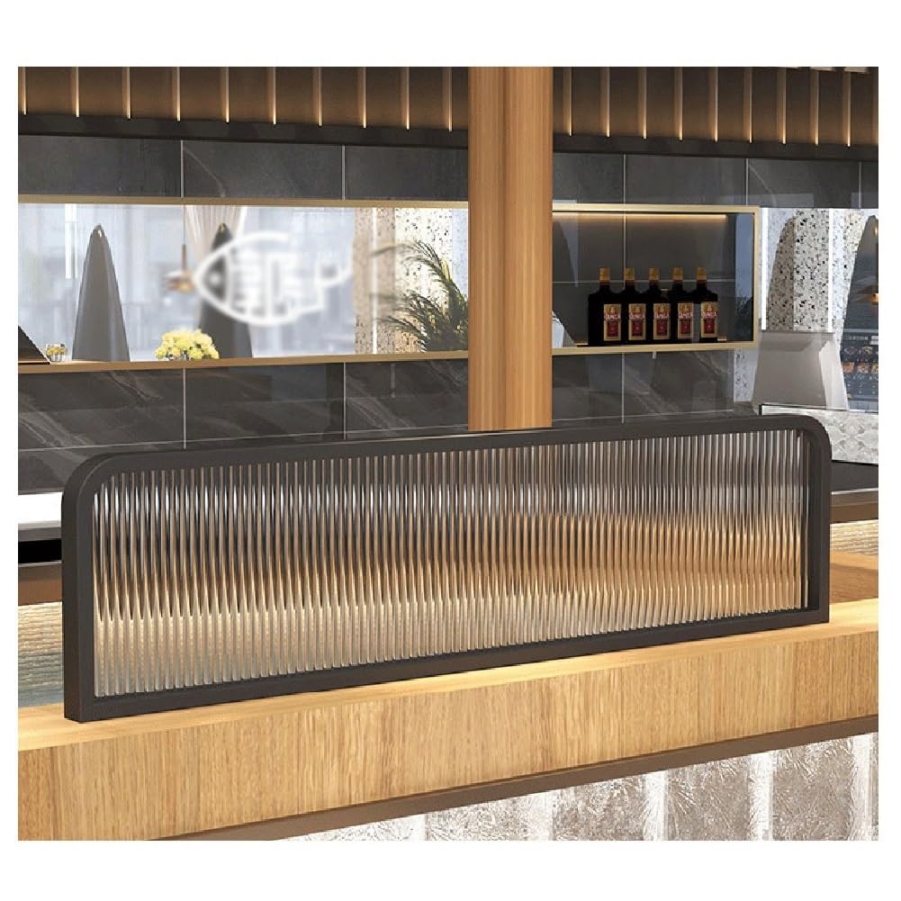 KLGFBDC Black Privacy Partition Screen - 100cm Office Divider, Translucent Tempered Glass & Stainless Steel, 11.8" Height for Restaurant & Hotel - Stylish & Functional