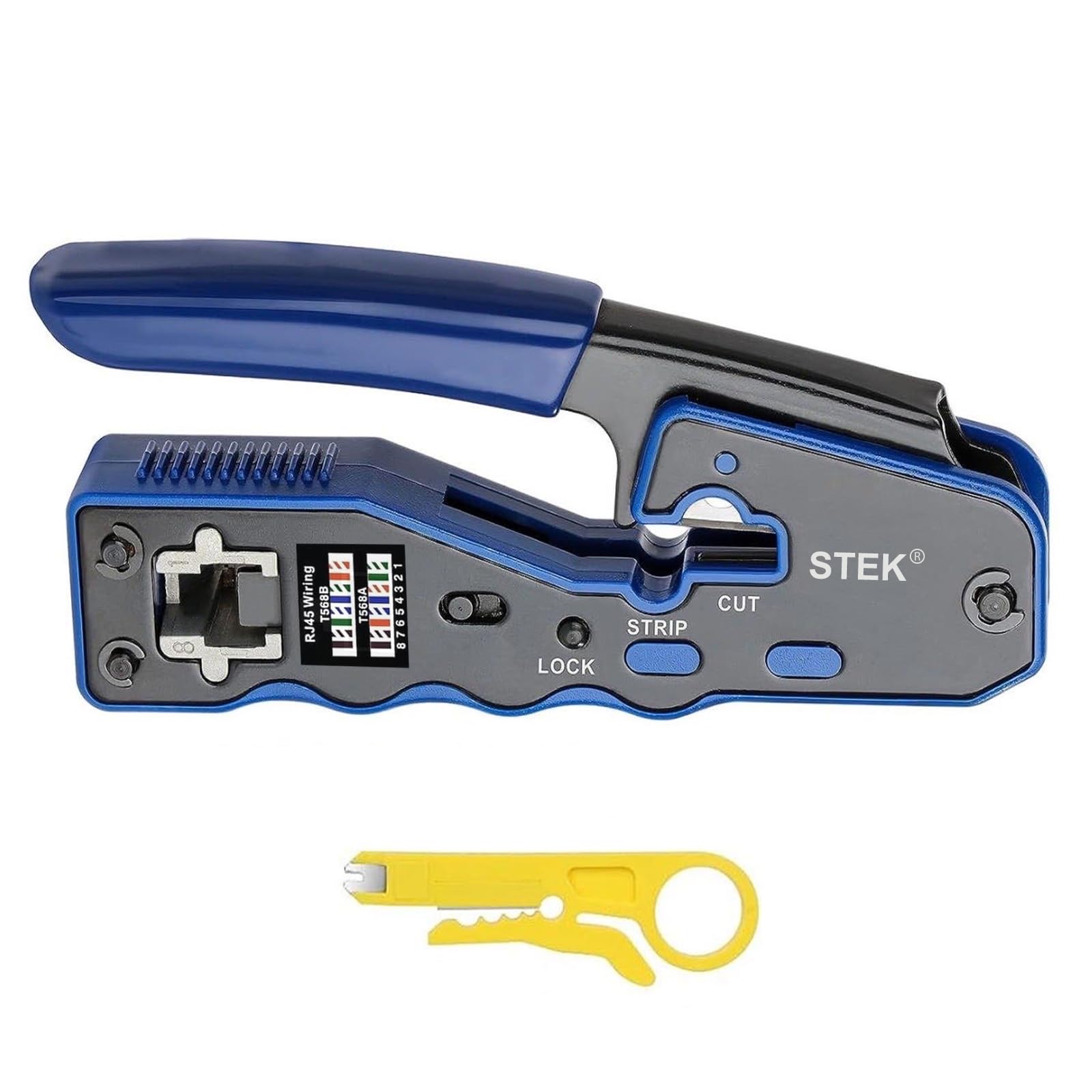 RJ45 Pass through Crimper Tool Ethernet Network Crimping tool Cat5e Cat6a Cat7 Cat8 8P8C End Pass-Thru Modular Connector Ethernet Wire Crimper Tool,