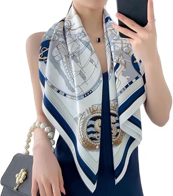 Fashion and Elegant Silk Feeling Scarf Square Satin Retro Style Sunscreen Head Scarf for Women Digital Printed