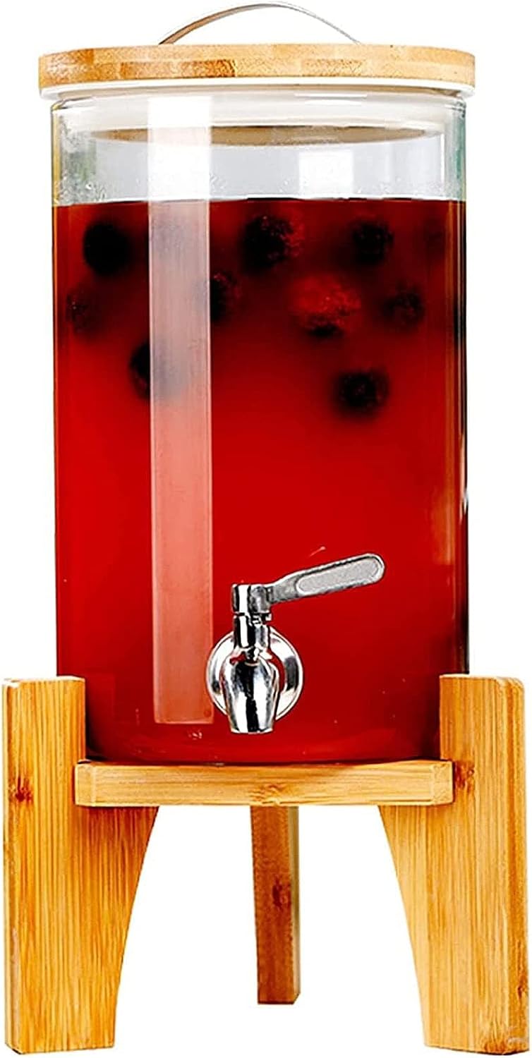 Amazon.co.jp: Bxzzuisドリンクサーバー ガラス 8L / 10L 冷水筒 蛇口付き 大容量 竹製ブラケット/鉄フレーム 冷水筒 ウォータータンク 梅酒 ジュース ビール バレルディスペンサー 貯蔵容器 飲料収納 (8L,鉄フレーム) [並行輸入品] : ホーム＆キッチン