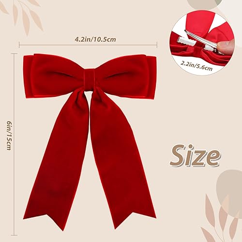 Miniatura 3 de 4 lazos de terciopelo para el cabello para niñas, pinzas para el cabello rojo, lazos largos para cola de caballo, accesorios para el cabello para