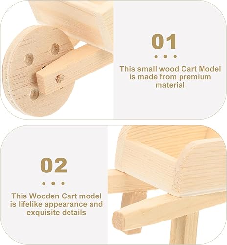 Miniatura 9 de jojofuny Modelo de carretilla de madera pequeña, carrito en miniatura para casa de muñecas, jardín de hadas y decoración del hogar, diseño ligero y
