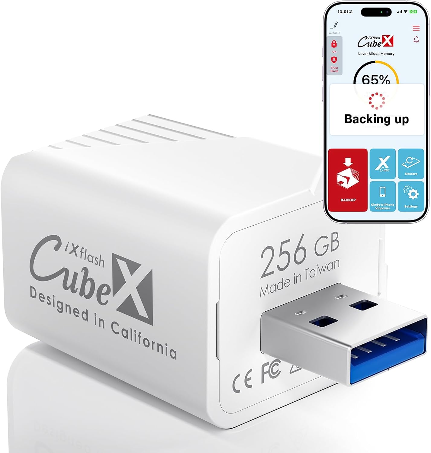 iXflash Cube Auto Photo Backup While Charging, 256GB USB Flash Drive for iPhone & iPad, Apple MFi USB 3.2 Type A Data Cube Photo Stick Backup Drive, External Hard Drive for iPhone w/Free APP