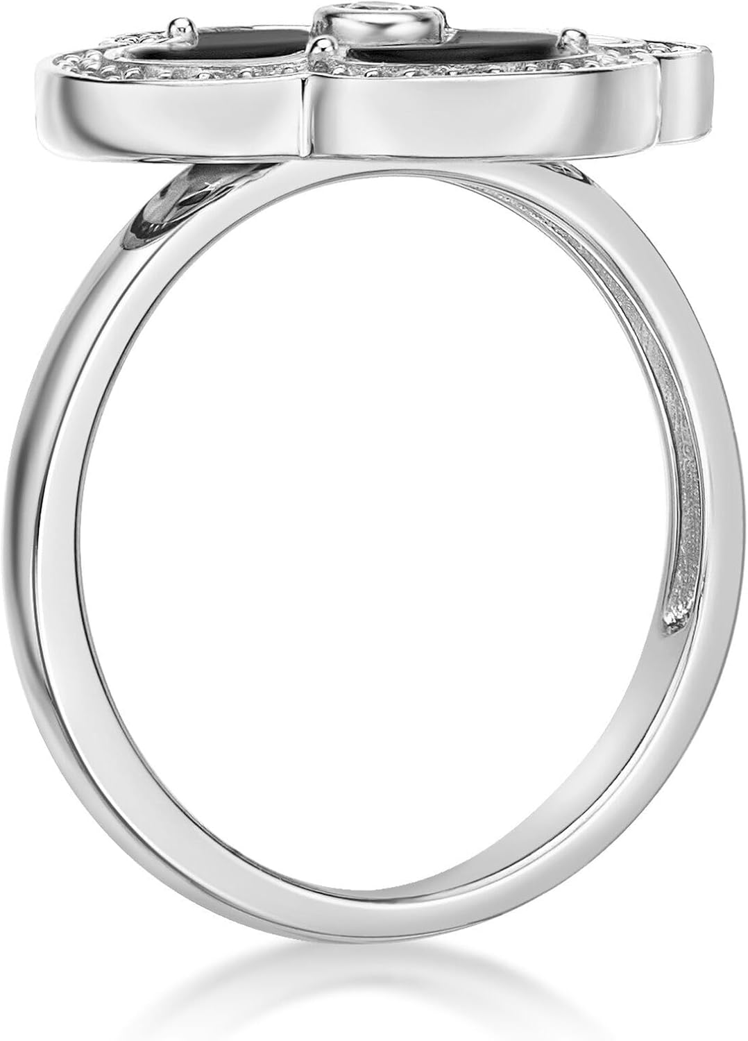 Lavari Jewelers Four Leaf Clover Flower Ring for Women - Black Onyx Green Malachite or Mother of Pearl & Cubic Zirconia in 925 Sterling Silver - Hypoallergenic Rhodium Plated - Halo Ring Size 5 to 10 - Image 4