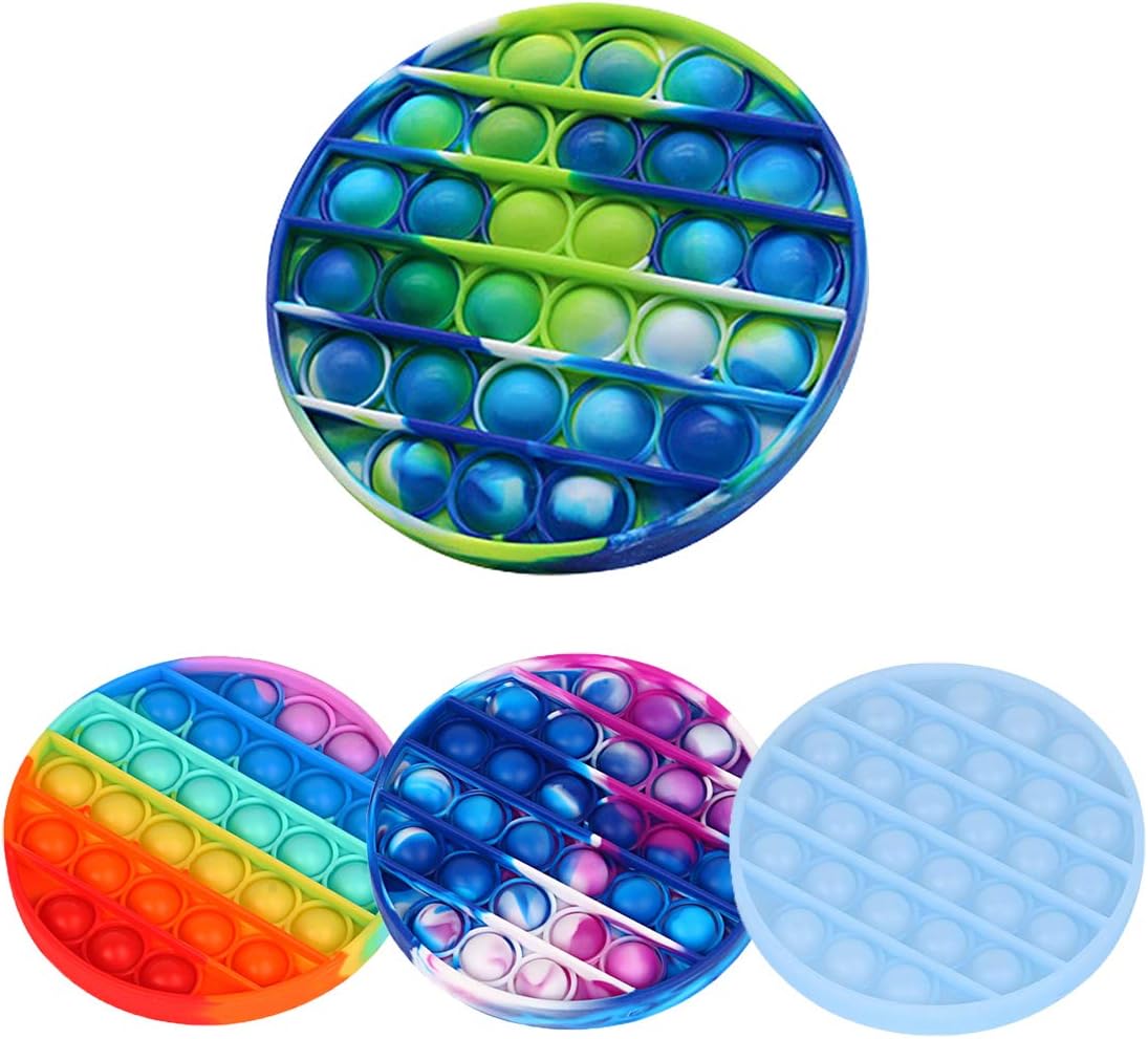 Pop Fidget Toys for Anxiety, Push Pop Pop Bubble Sensory Fidget Toy, Stress Reliever Toy (Round Tie Dye – Blue Green, 4.6×4.6×0.6in)