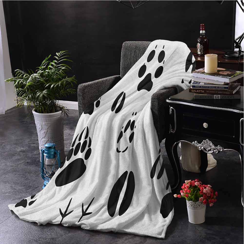 SSKJTC Black Blanket Hunting Set of Wildlife Animal Footprints and Hooves Claw Silhouettes Ecology Nature Black and White Dorm Bed Baby Cot Traveling Picnic W40 xL60