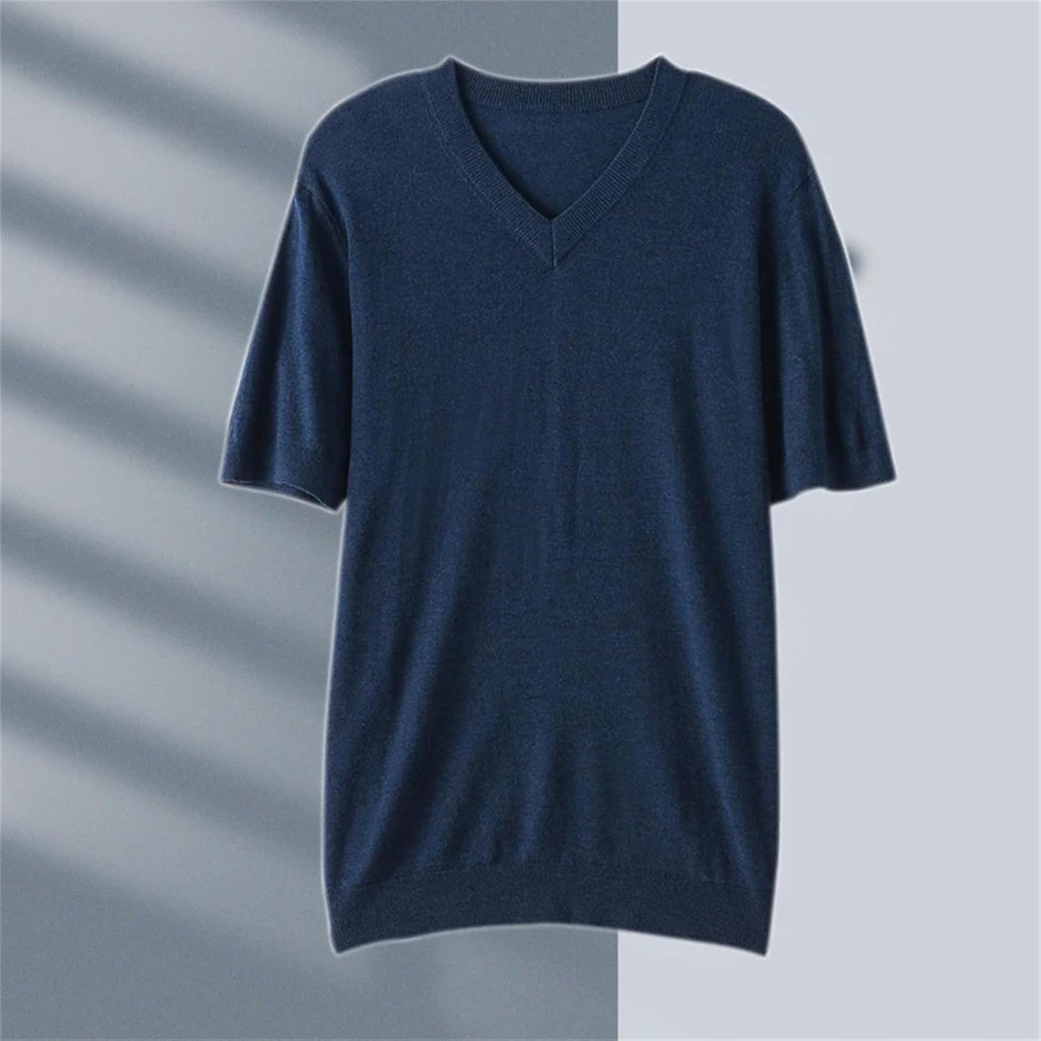 Alloaone Men's V-Neck Sweater T-Shirt Pullover Short-Sleeved Knitwear Sweater Casual T-Shirt