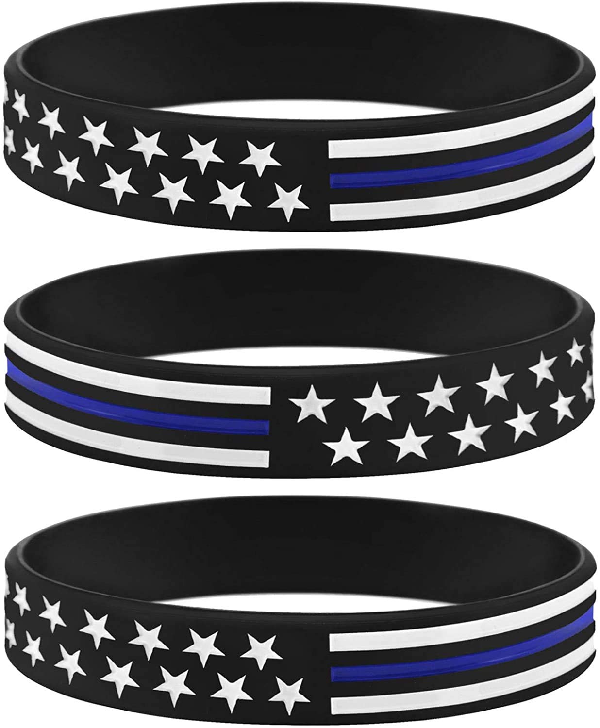 'Sainstone Police Thin Blue Line American Flag Wristbands - Blue Lives Matter Silicone Rubber Bracelets for Support Law Enforcement Gifts - 7'' Around Band for Women'