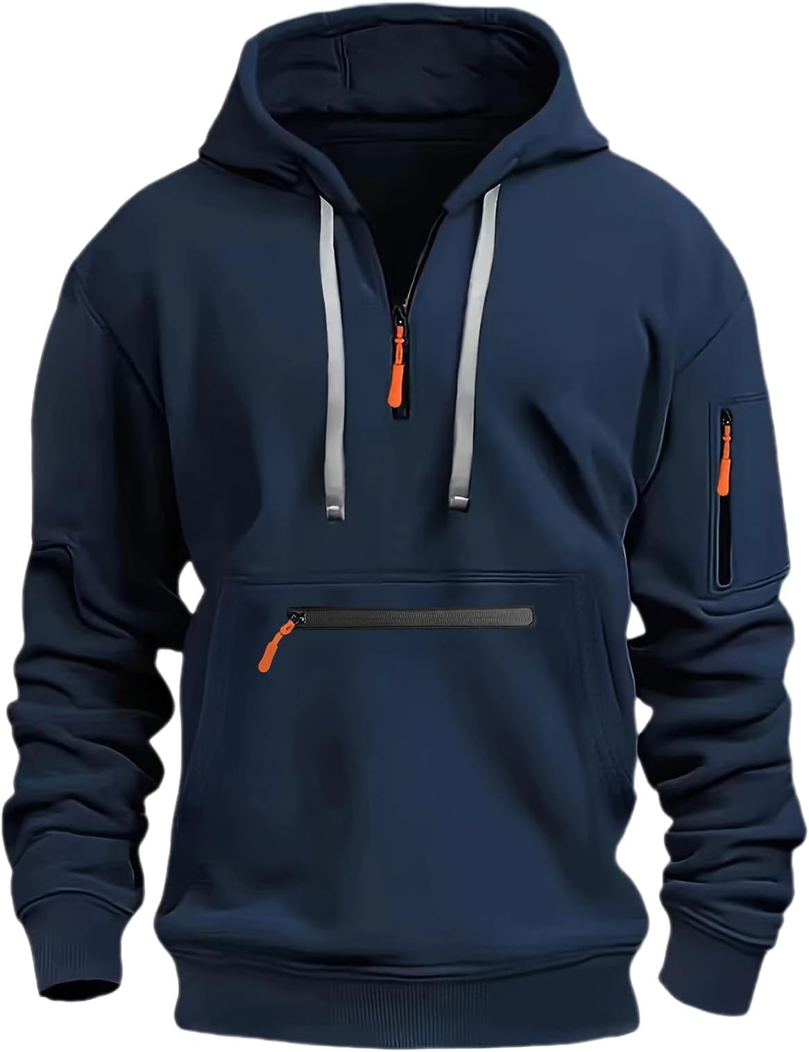 mens hoodies 1/4 Zip Pullover Hoodie Pocket Drawstring Tracksuit Tops Cuff Overhead Slim Fit Casual Gym Skiing Sports Warm Hoody Sweatshirts Grey