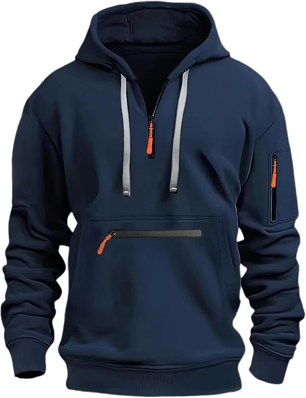 Men's Hoodies Quarter Zip Pullover Vintage Workout Running Active Hoodies with Pockets Military Tactical Sweatshirt