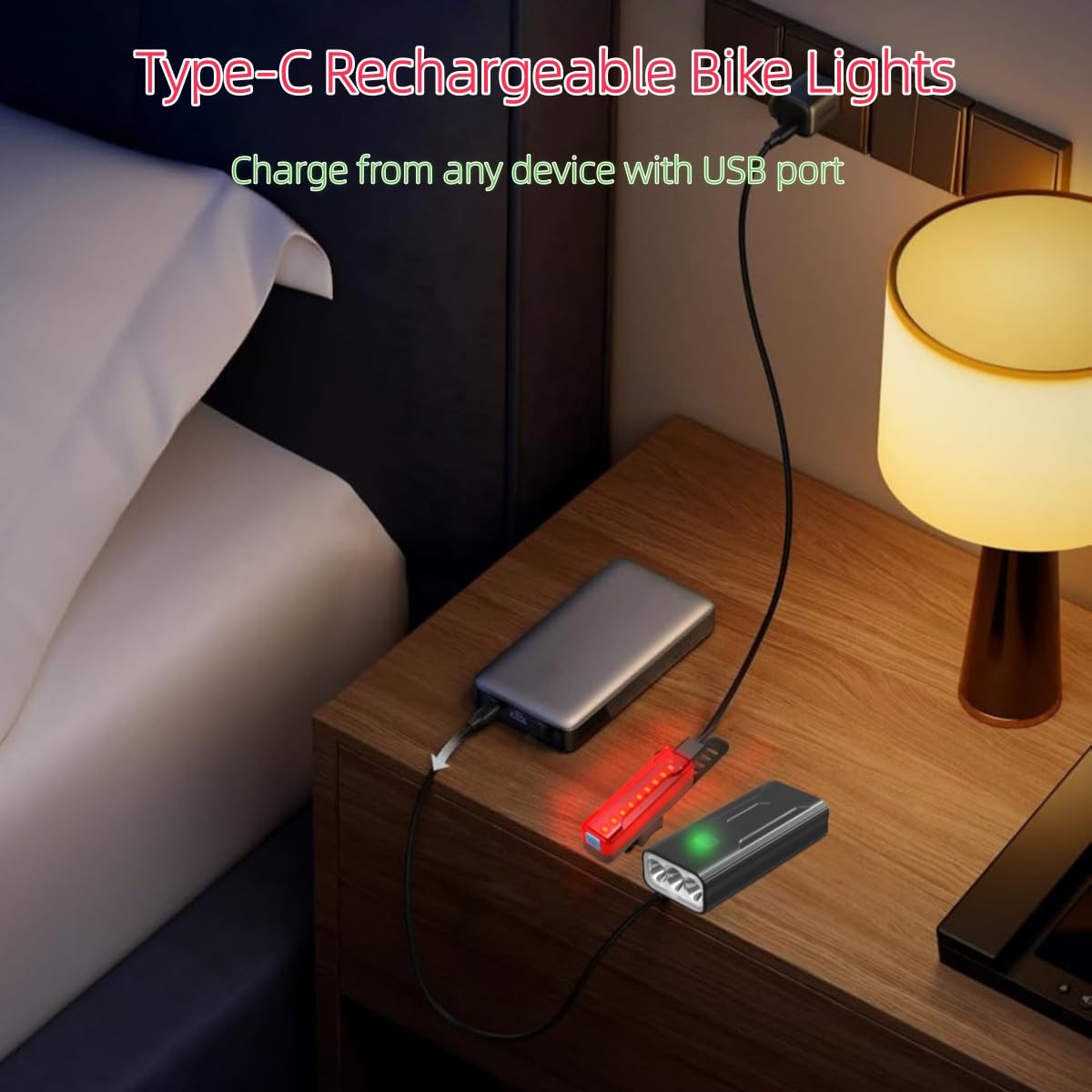 Luci per bici super luminose ad alta luminosità, durata 5200 mAh, oltre 10 ore, luci per bici ricaricabili anteriori e posteriori per guida notturna, 5 modalità di illuminazione, facili da installare