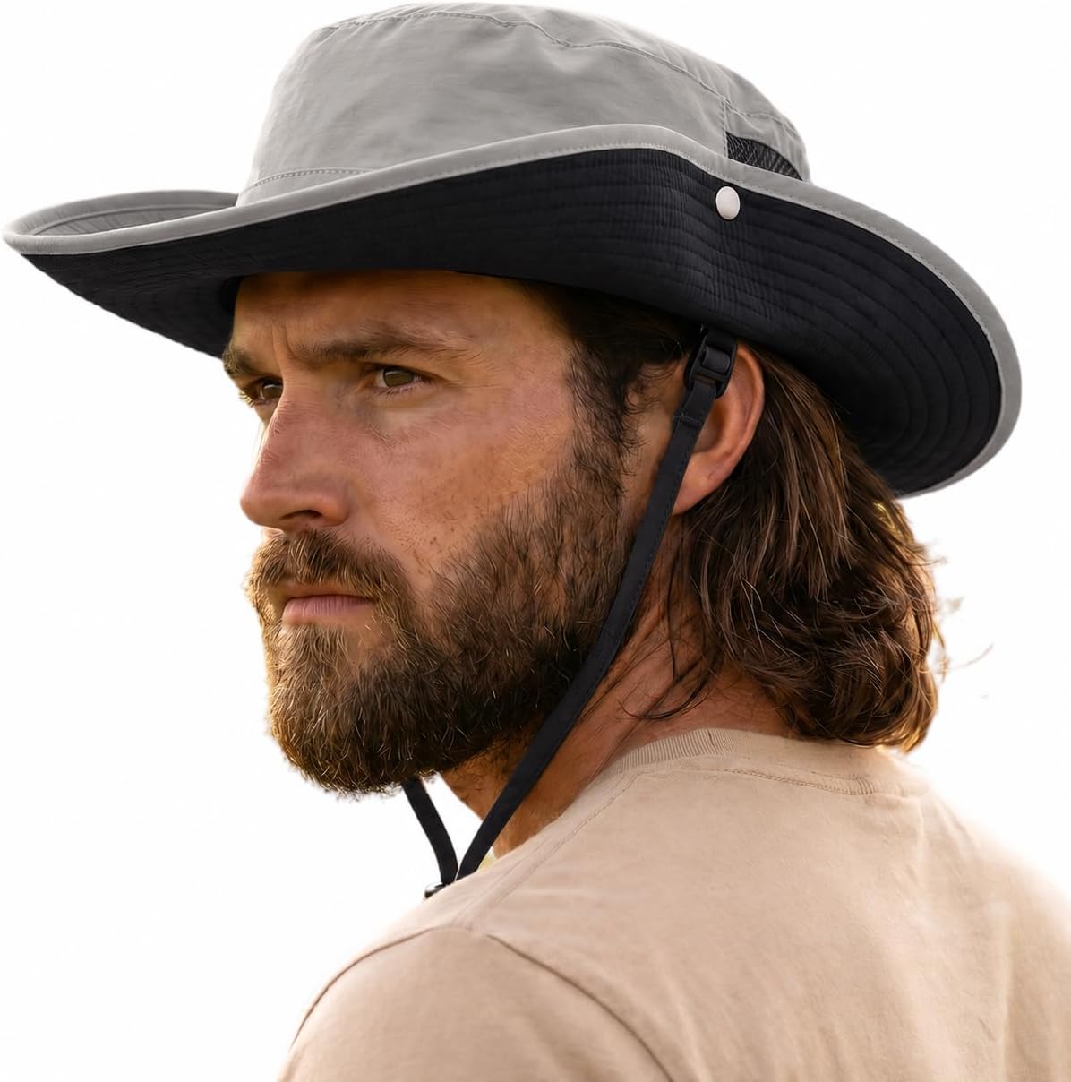 Men's Wide Brim Sun Hat UPF 50+ Waterproof, Packable Breathable Mesh Boonie Bucket Cap for Hiking Fishing Safari