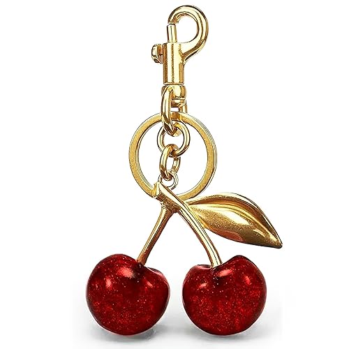 Keychain Cherry Bag Purse Charms For Handbags Accessories— Cherry Bag Charm For Women Cute Valentines Day Gifts - Golden