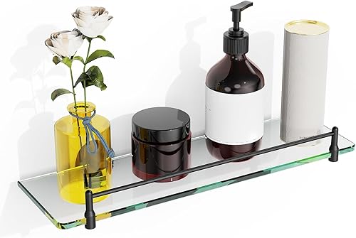 Miniatura 10 de Estantes de vidrio de 20 pulgadas para baño, estante de vidrio flotante de níquel cepillado, estantes de baño de vidrio templado de acero inoxidable