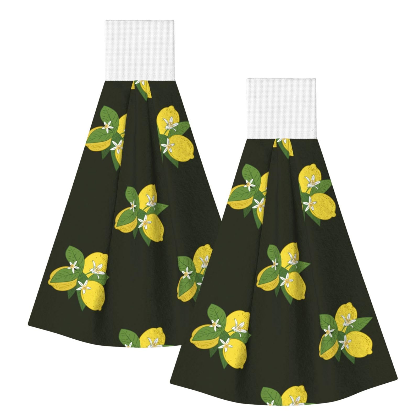 DOPKLNA Lemon With Branch And Lilies Bouquet Black, 2 Pcs Hanging Coral Fiber Hand Towels for Bathroom, Absorbent Kitchen Towels