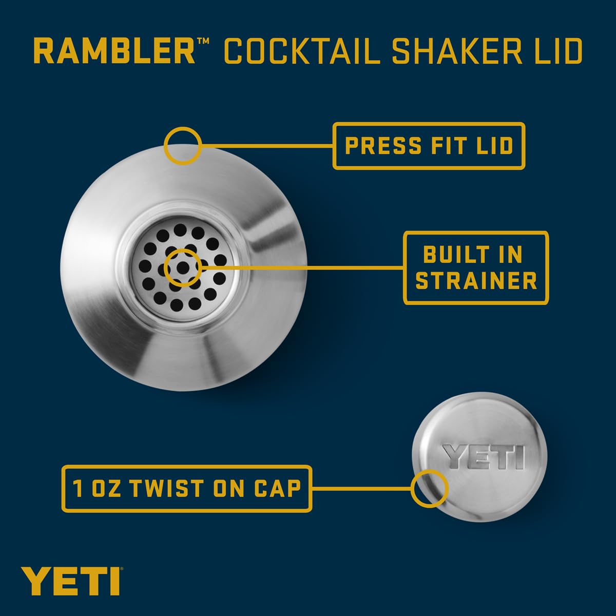 YETI Rambler Shaker à cocktail isotherme en acier inoxydable – Design étanche avec couvercle facile à presser et bouchon à visser – Passe au lave-vaisselle (blanc)