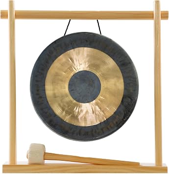 8" to 10" Gongs on My Little Pagoda Gong Stand Includes Stand, Mallet, Your Choice of Gong/Perfect Desktop Gong/Sound Healing & Meditation/Bronze Gong/Wooden Stand