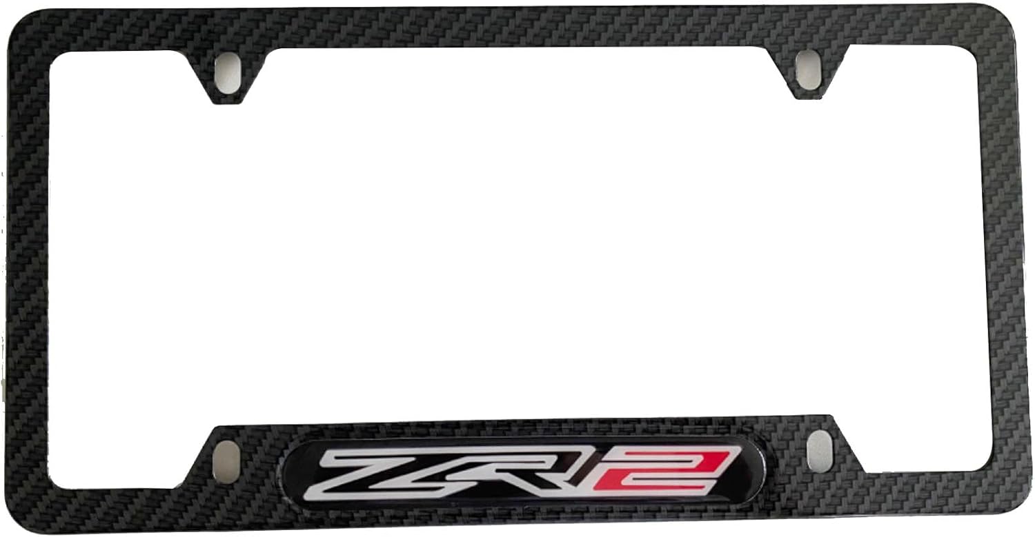 ZR2 License Plate Frame Cover Holder ForChevy ZR2, Carbon Fiber, Truck Car Accessories 2PCS