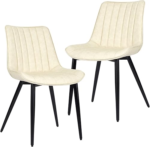 Miniatura 13 de 4 sillas de comedor de piel sintética, silla tapizada moderna de mediados de siglo con patas de metal para cocina, sala de estar, color marrón Cuero