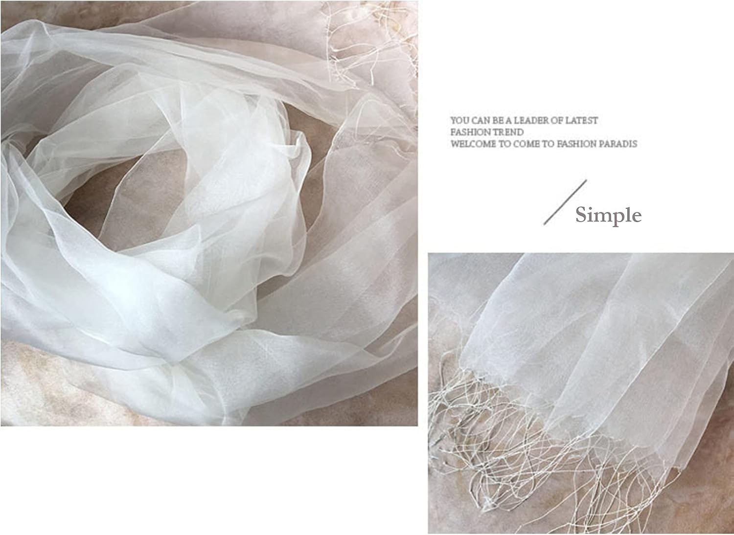 Solid Color Silk Scarf Thin Plant Dyeing Mulberry Silk Shawl Fashion Lightweight Fringed Hijabs Wraps for All Seasons (Color : White, Size : 70 x 180cm)
