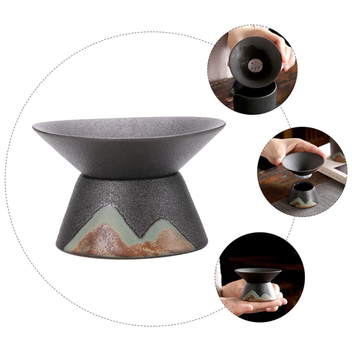 GALPADA 3 Piezas filtro de té colador de té embudo drenar Porcelana descafeinado té de menta verde colador de te tea strainer artículos de té filtro de té de uso doméstico cerámica Black