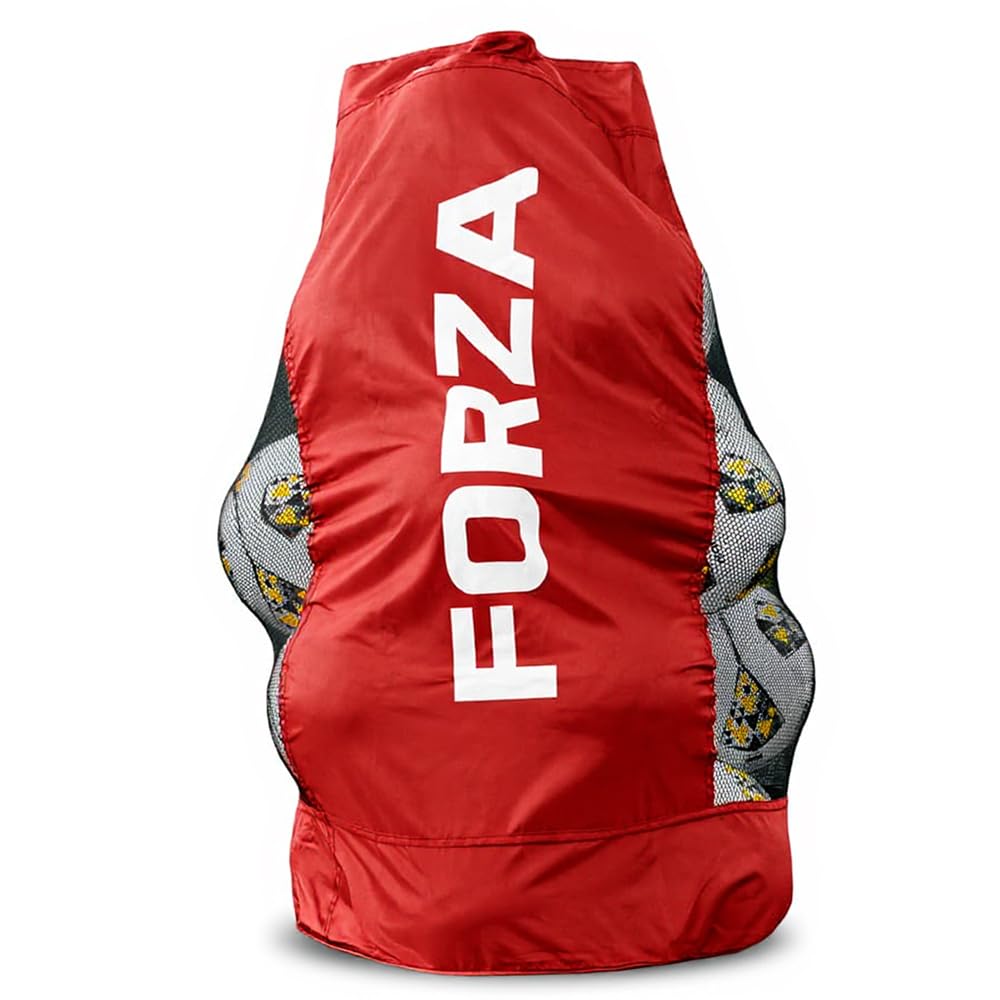 FORZA Jumbo Ball Bag | 283L Heavy-Duty Sports Ball Storage - Drawstring Closure & Reinforced Adjustable Strap - Holds Up to 20 Balls – Multiple Colours (Red)