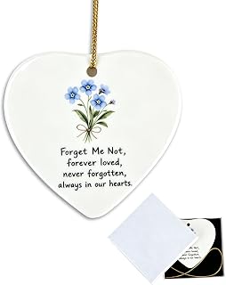 1-pack, Forget Me Not Sympathy-present, minneskeramikhjärtplakett | Förälskelse minnessak, minnes-token, sörjande vänner gåva, 7,5 cm hängande dekor, tänker på dig present