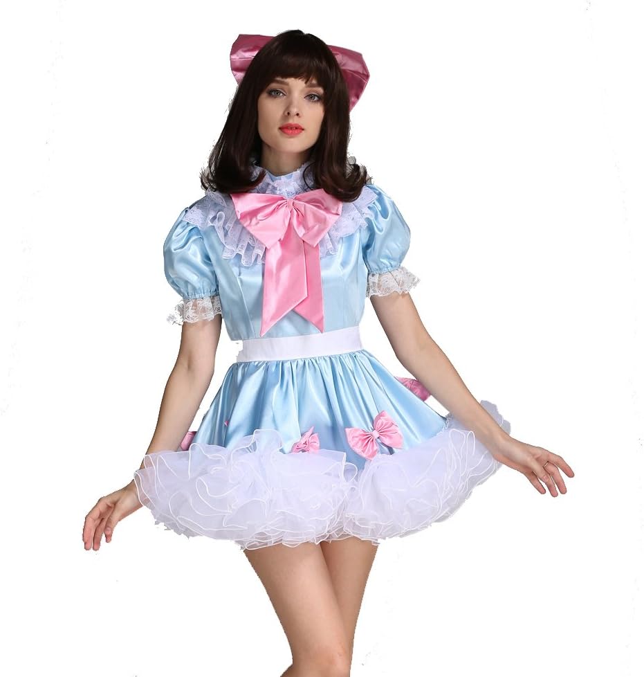 GOceBaby Women Sissy Lockable Maid Bow Dress Stain Puffy Crossdress Uniform Costume