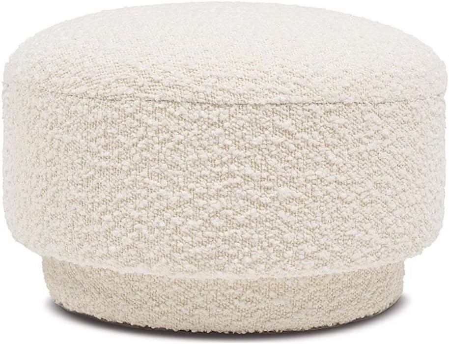 Pemberly Row 15" Mushroom Footstool Ottoman, Ivory White Bouclé Upholstery, Faux Sheepskin Texture, High-Density Foam, 200 lbs Capacity, Modern Style Footrest or Playroom Stool