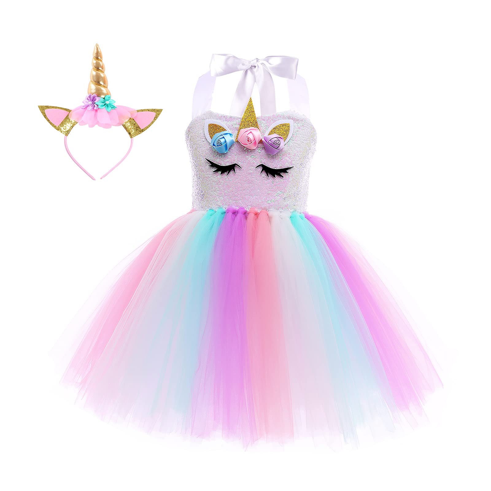 Tante Tina Disfraz de princesa de sirena de unicornio con tutú de arco iris, adecuado para niños de 2 a 10