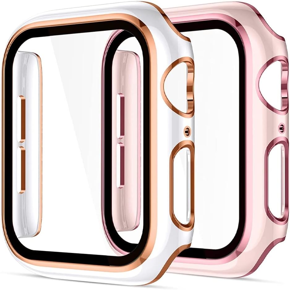 Cover for Apple Watch Case 45mm 41mm 44mm 40mm 42mm 38mm Accessories PC Tempered Glass Screen Protector iWatch Series 7 8 5 6 SE (Color : Black Rose, Size : 42mm Series 321)