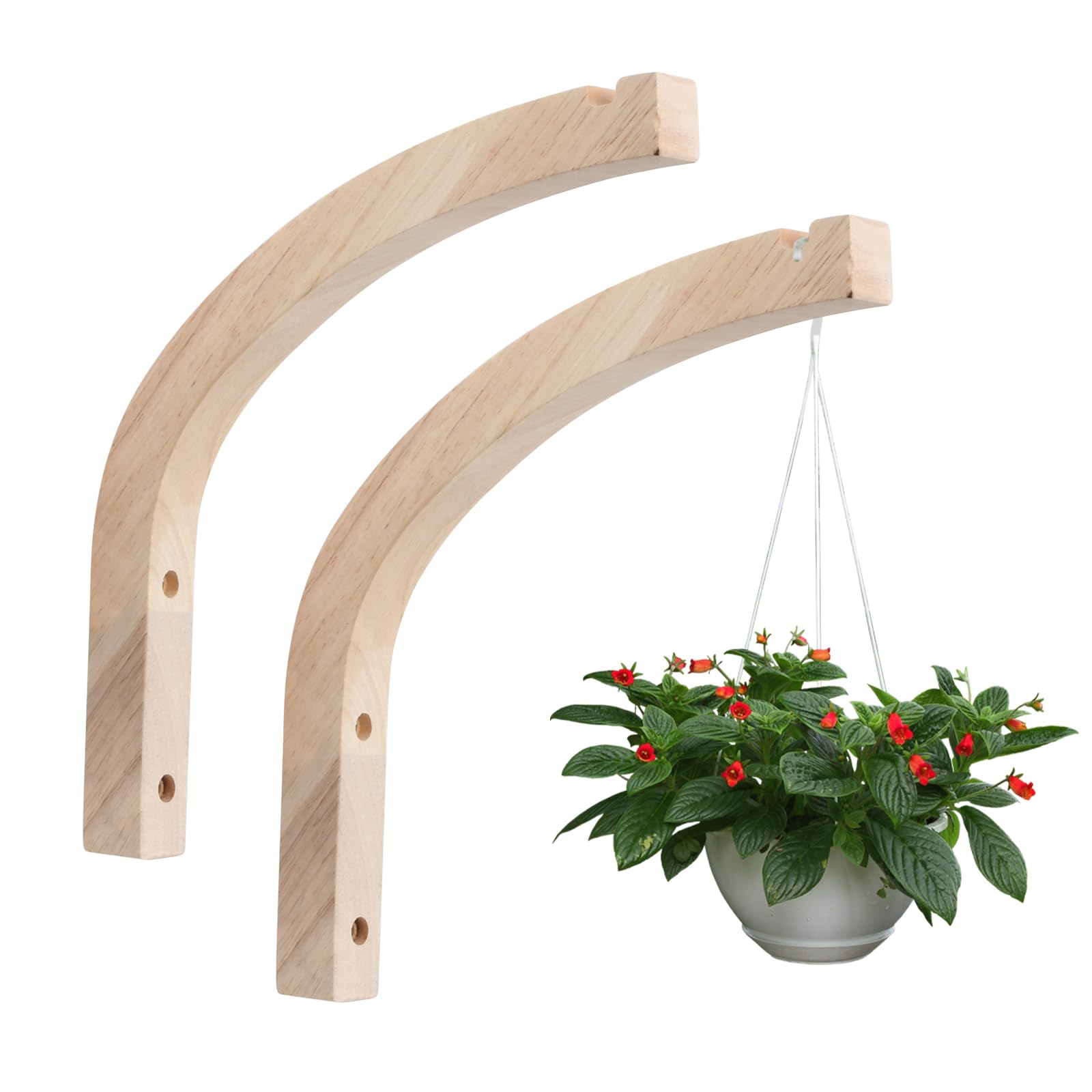 Bhoulandi Wooden Hanging Plant Hooks, Pack of 2 Wall Mounted Hooks for Indoor Plants and Flowers, Beige