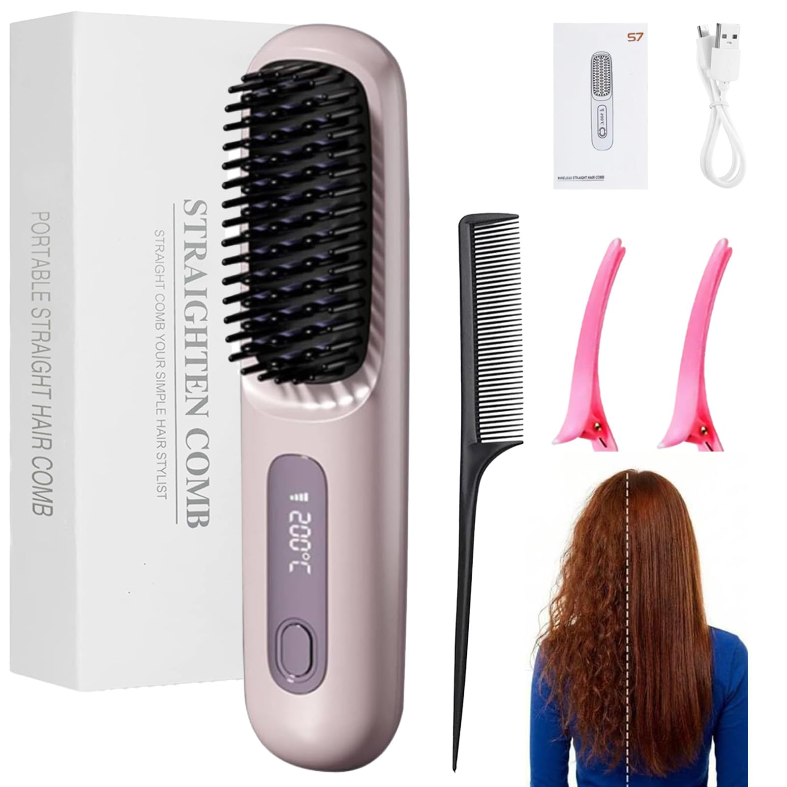 Monarch Stylingbürste für kurzes Haar - Original Styling BüRste, Kabellose Glättbürste mit LED-Anzeige, 3 Temperaturstufen 160-200°C, Wiederaufladbare BüRste für Volumen & Styling (Lila)