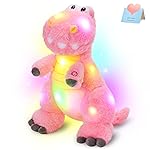 Houwsbaby 13\'\' Glowing LED T-Rex Dinosaur Light Up Stuffed Animal Soft Colorful Plush Toy Hugging Present for Kids Boys Girls Babies Accompany at Night Pet Decoration Holiday Birthday,Pink