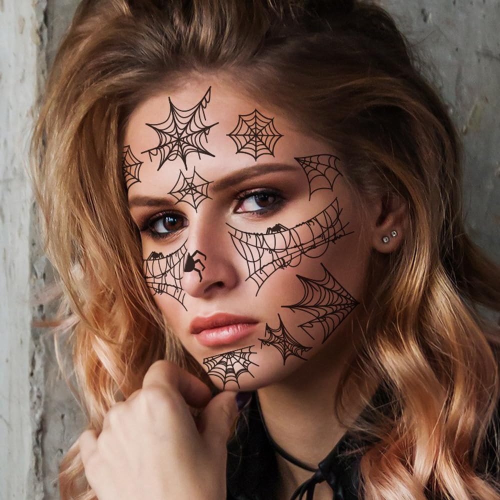 100 sztuk tatuaży tymczasowych pająków, tatuaż na Halloween, tatuaż na karnawał, pajęczyny, twarz, tatuaże na maskaradę, punk, imprezę, make-up, imprezę przerażającą