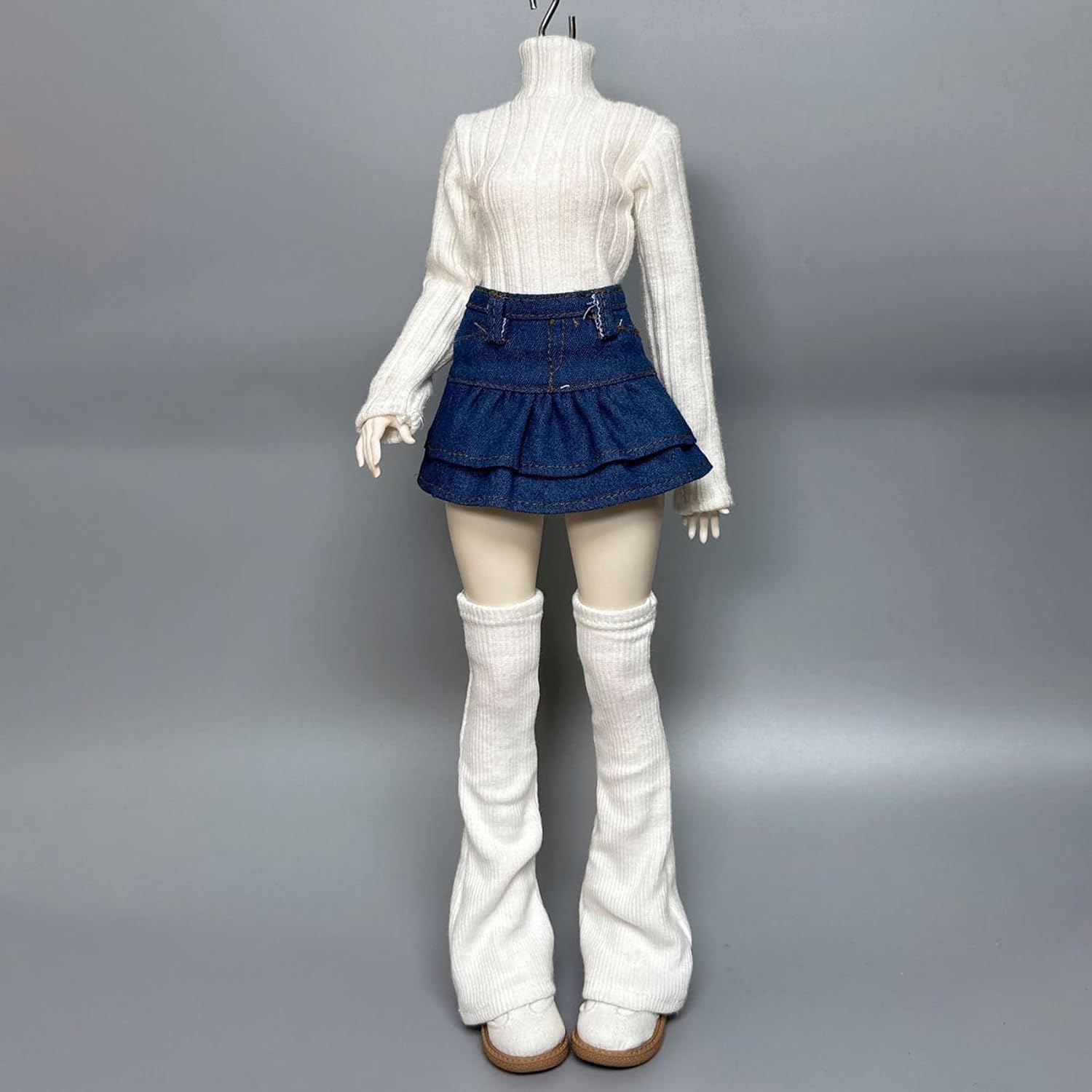 1/3 Scale SD BJD Outfit for 60cm Dolls – Knit High-Neck Top with Denim Skirt and Leg Warmers Set, Doll Not Included