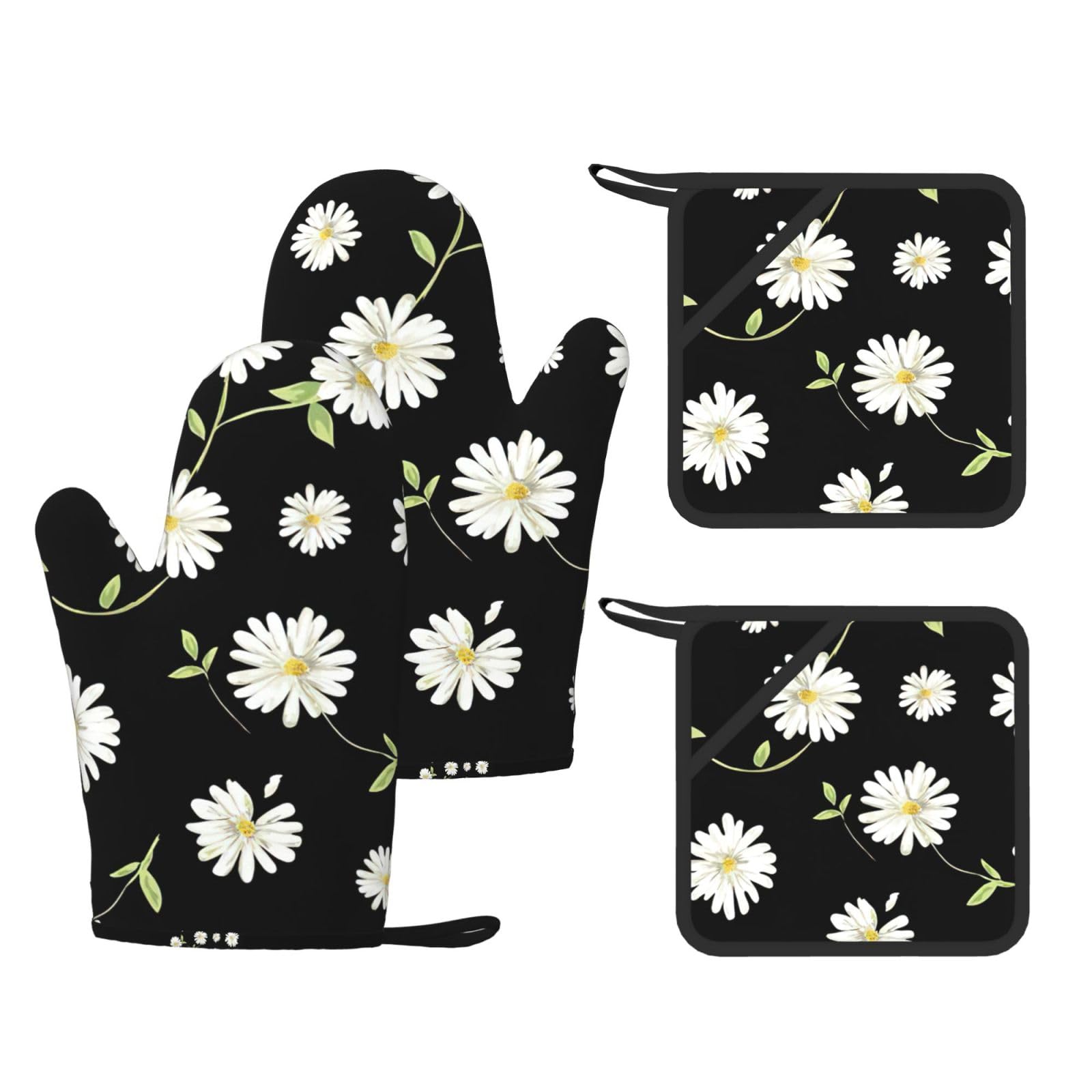 Lot de 3 maniques imprimées Daisy haute résistance à la chaleur pour cuisine