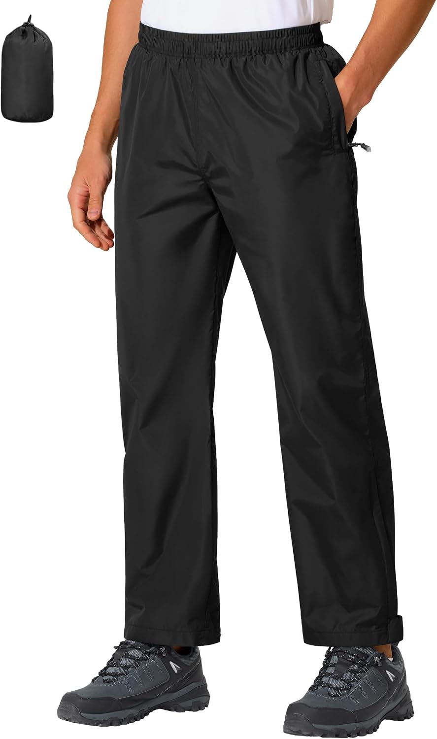 UIQUR Mens Rain Pants Waterproof Pants Lightweight Packable Half Leg Zip Pant Cuffs for Hiking Fishing Golf