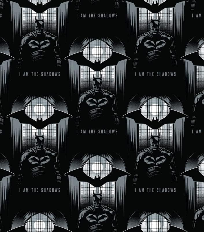 I am The Shadow - Batman Cotton Fabric Sold by 1 Metre Pre-Cut 112cm Wide, Black (100% Cotton, Genuine Licensed Fabric, Ideal for Crafts, Quilting, Sewing, Dressmaking)