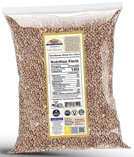 Image of Rani Desi Masoor (Masur) Whole 128oz (8lbs) 3.63kg (aka. Pardina Spanish /American Brown Lentils Whole) Bulk ~ All Natural | Vegan | NON-GMO | Kosher | Gluten Friendly | Product of USA