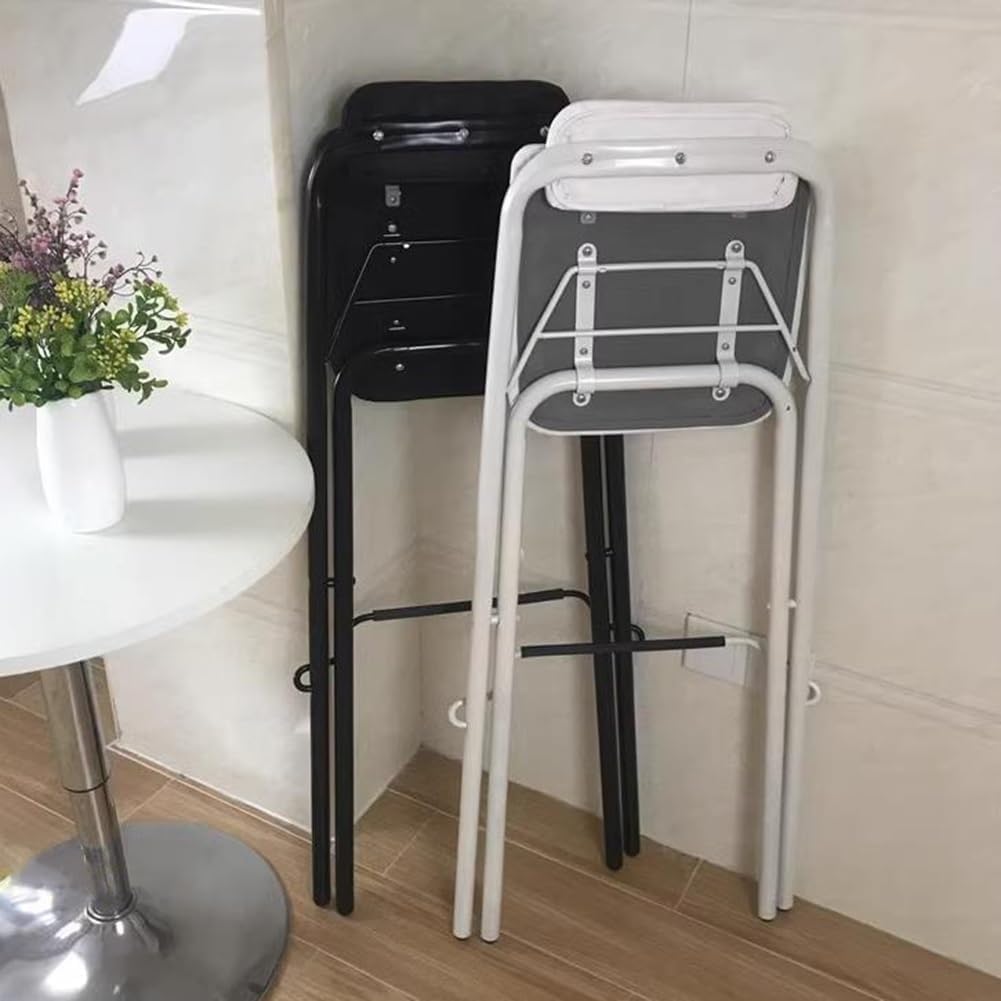 Folding Bar Stool with Back and Footrest Portable High Chair with Cushion Seat & Metal Frame 26inch White(Black,65cm)