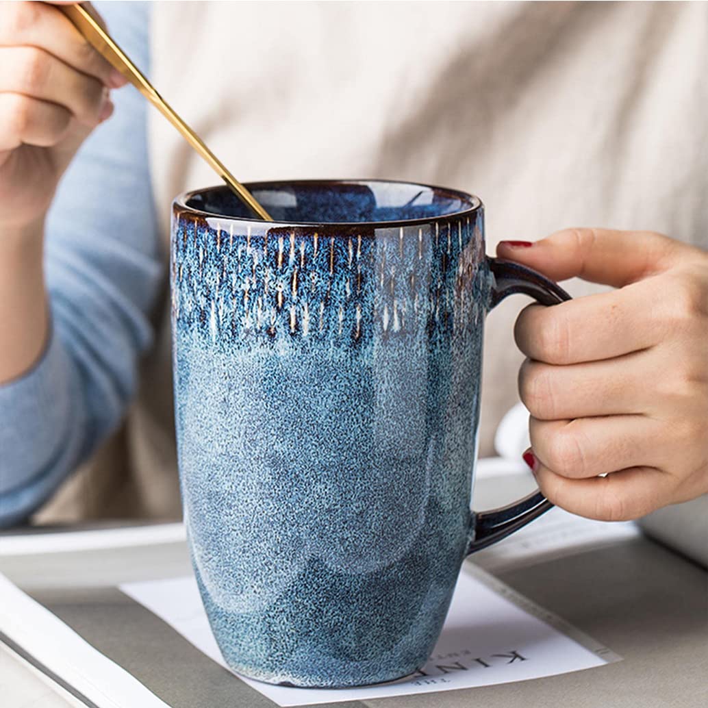 Duży kubek do kawy, wykwintne retro ceramiczne kubki do kawy kubki na mleko porcelanowa filiżanka do herbaty piękny prezent urodzinowy dla przyjaciół / członków rodziny, nadaje się do zmywarki i kuchenki mikrofalowej C
