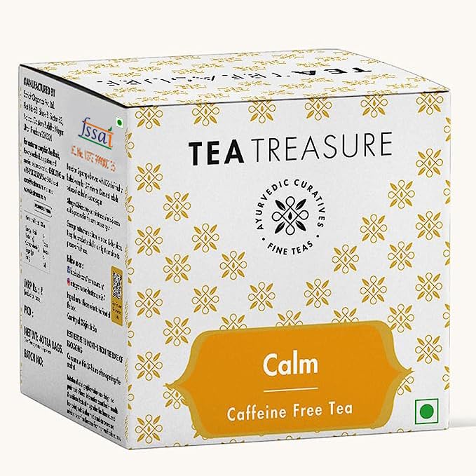 Calm Tea – Caffeine Free Herbal Tea | 10 Pyramid Tea Bags | Relaxing & Stress Relief Blend | Chamomile, Lemongrass & Lavender | Nighttime Sleep Tea | Natural Ayurvedic Infusion for Mind & Body Calmness