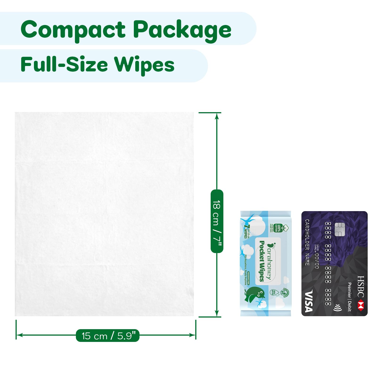 Mini Travel Wet Wipes, 100% Cotton Sensitive Pocket Size Wipes, 99% Water, Unscented, Hypoallergenic for Adults, Kids and Baby Care, Small Pack Hand & Face Wipes, 8 Pack (56 Wipes Total) — view 6