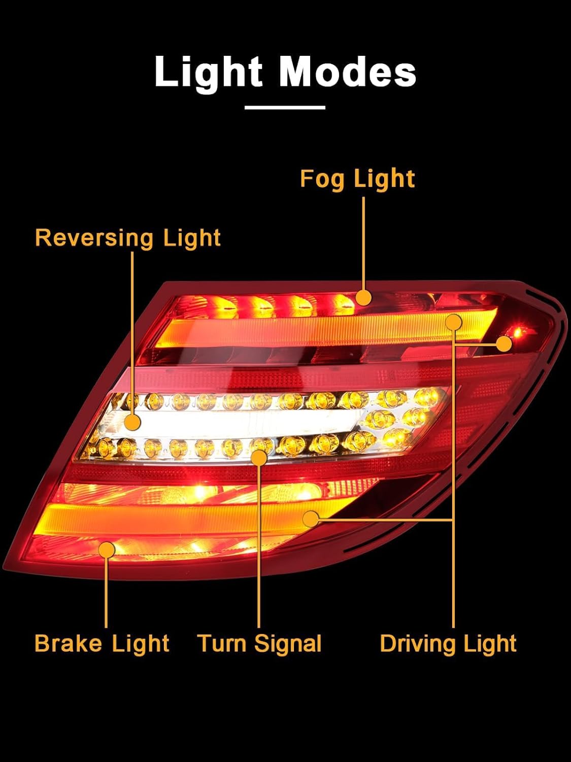 W204 Pair LED Tail Lights Compatible with Mercedes Benz C300 C350 C63 AMG 2008 2009 2010, Left Right Brake Turn Signal Taillight, Driver Passenger Side Taillamp Replacement