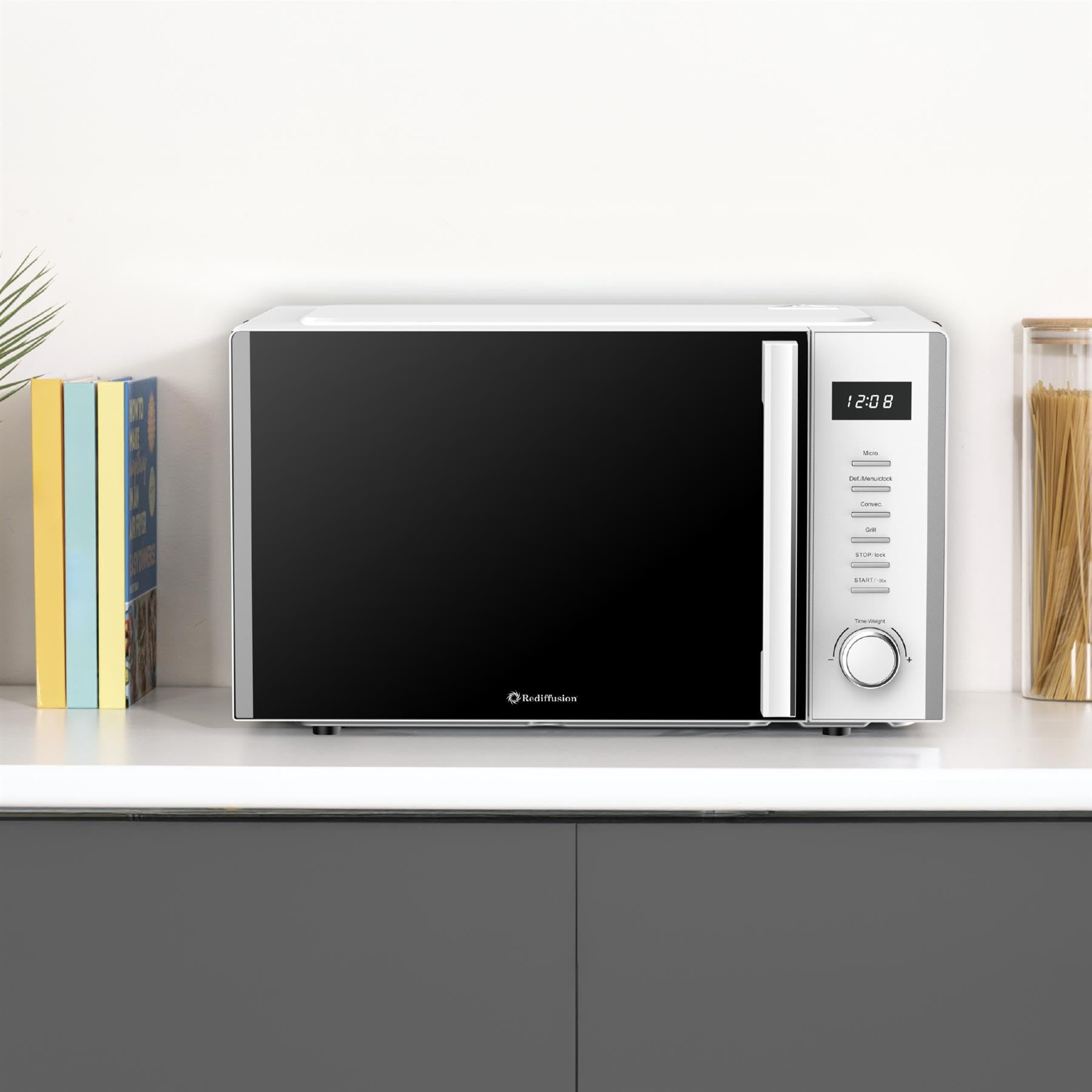 Rediffusion Micro-onde numérique 30 L, micro-ondes 900 W, grill 1200 W et convection 2200 W, grille de gril, dégivrage, cavité en acier inoxydable, 5 niveaux de puissance, 8 menus automatiques