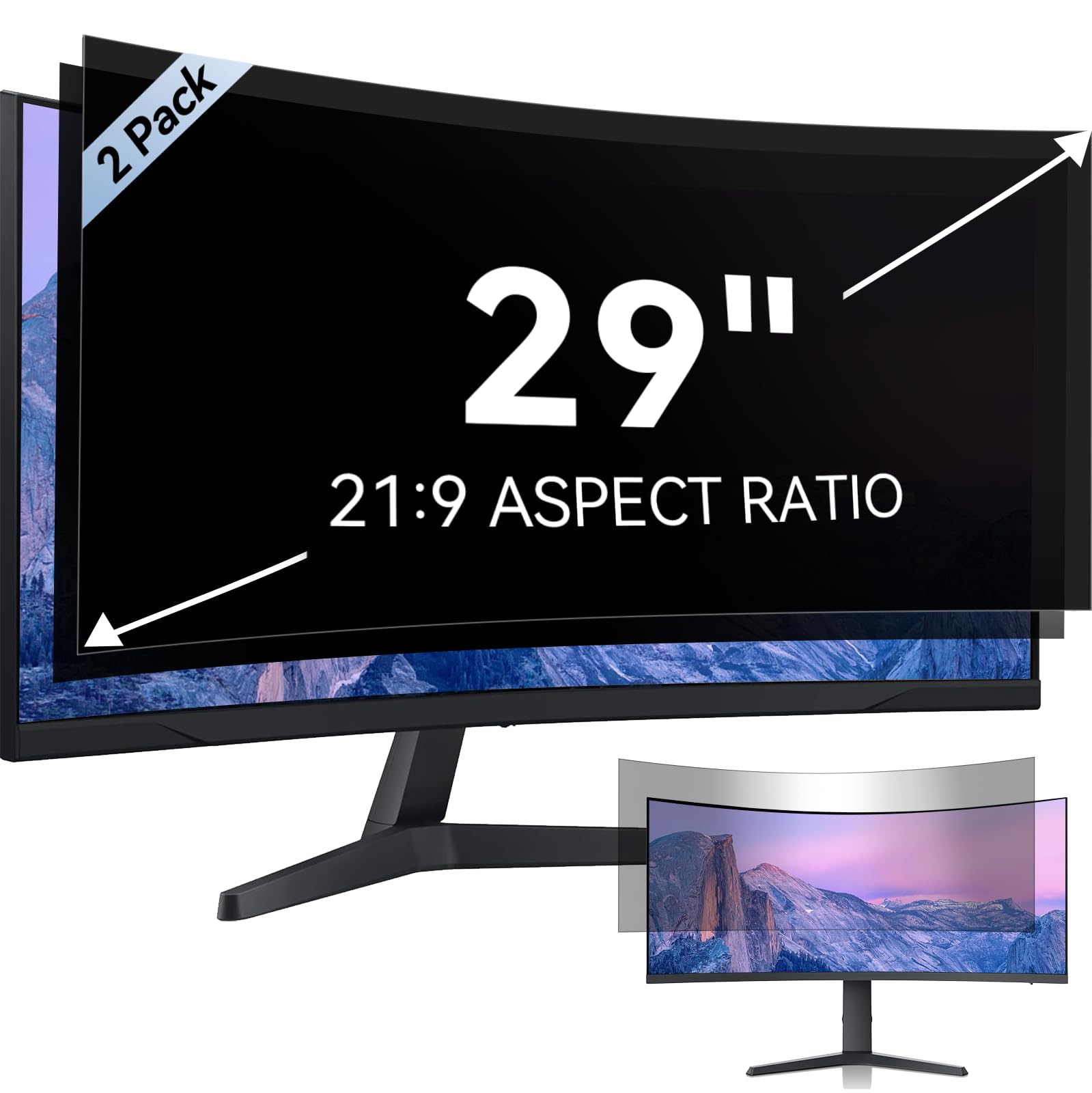 [2 Pack] 29 Inch Computer Privacy Screen for 21:9 Aspect Ratio Widescreen Monitor, Eye Protection Anti Glare Blue Light Computer Monitor Privacy Filter, Removable Anti-Scratch 29in Protector Film